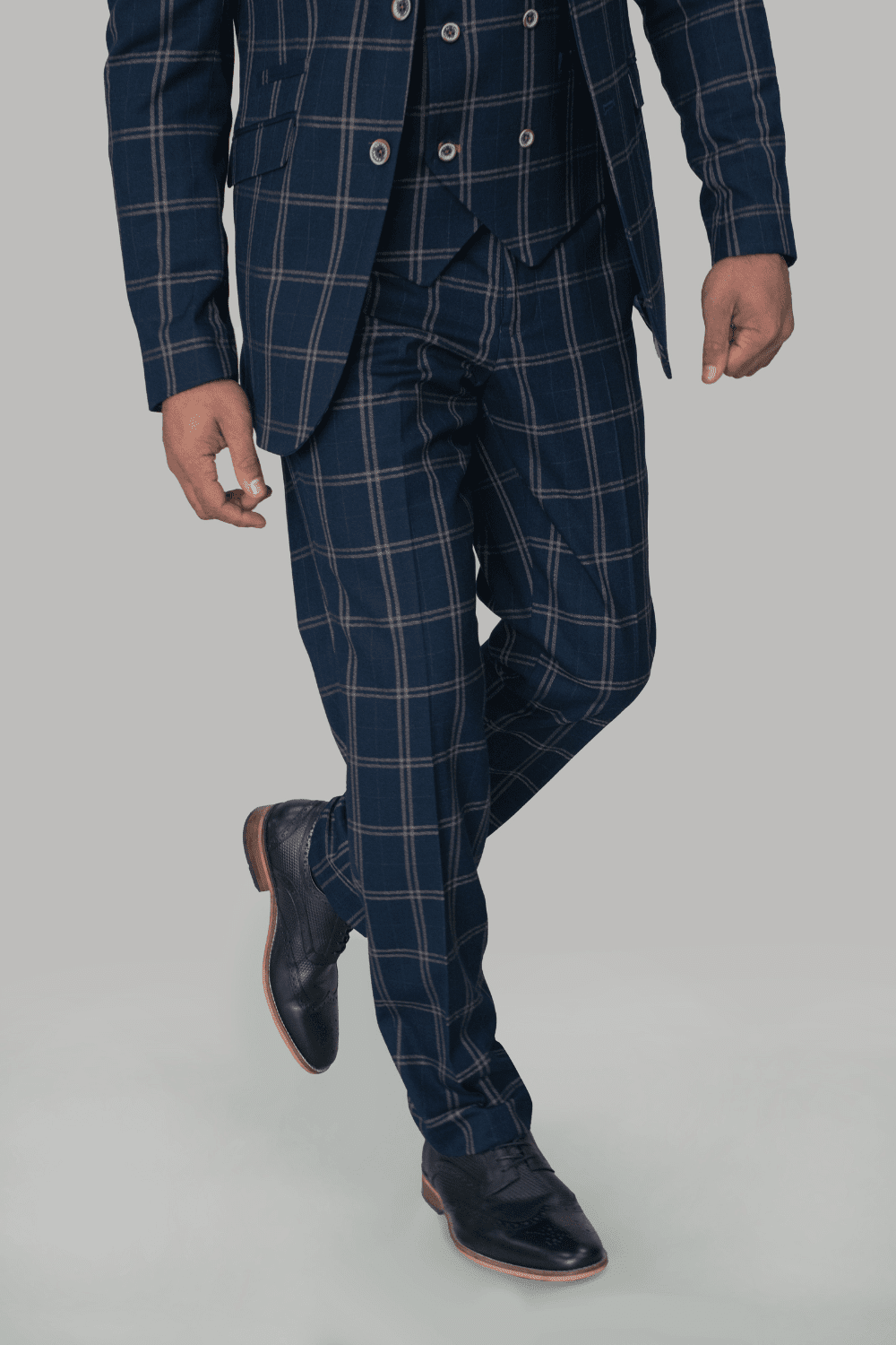 Hardy Navy Checked 3 Piece Suit - Suits - - THREADPEPPER