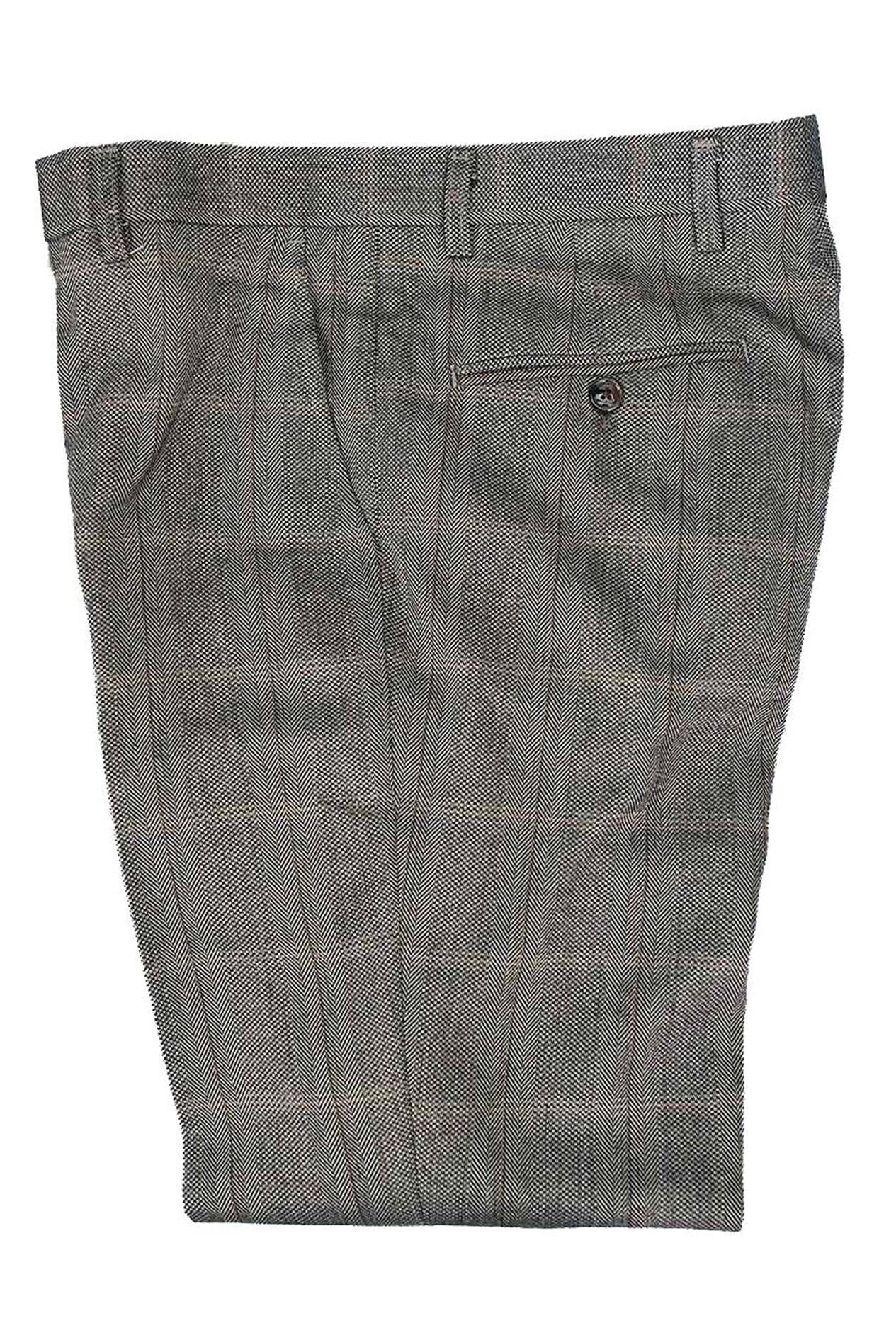 Herringbone Check Brown Tweed Trousers - STOCK CLEARANCE - Trousers - 36R - THREADPEPPER