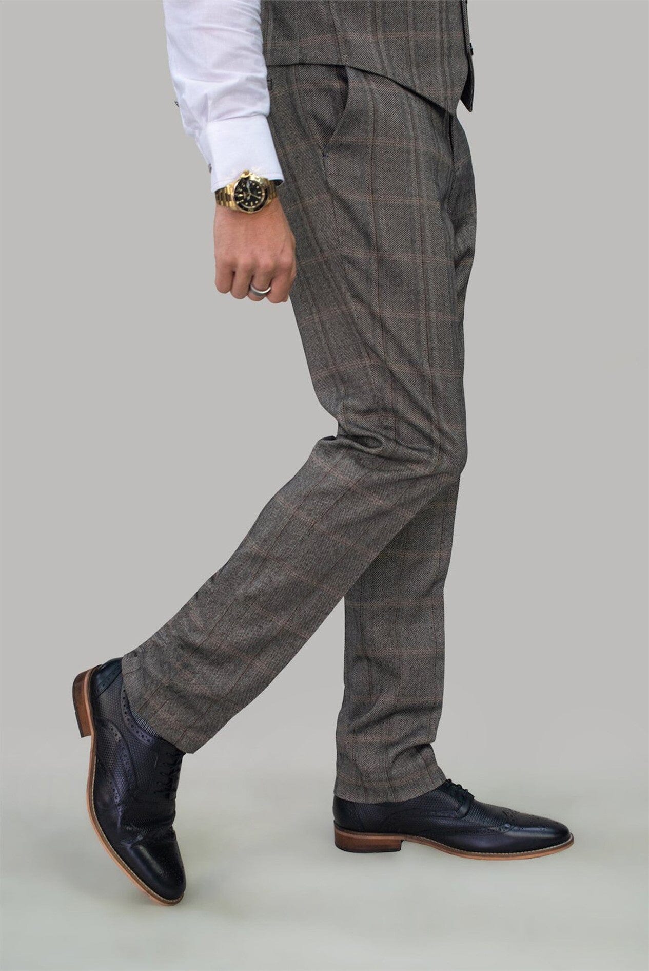 Herringbone Check Brown Tweed Trousers - STOCK CLEARANCE - Trousers - - THREADPEPPER