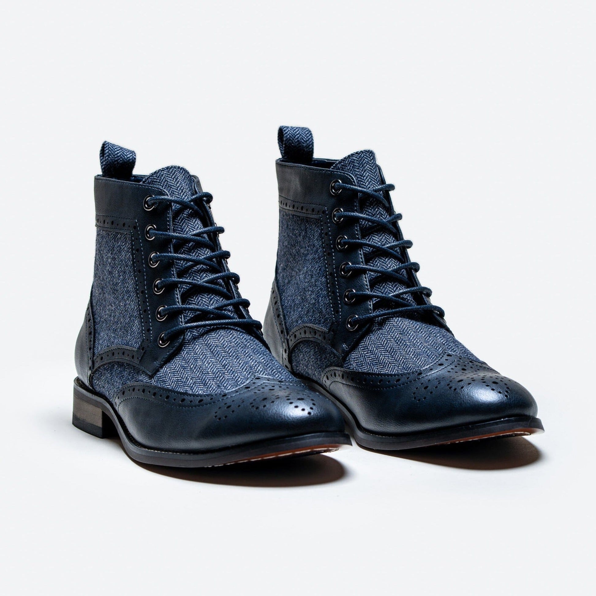 Jones Navy & Tweed Boots - Boots - - THREADPEPPER