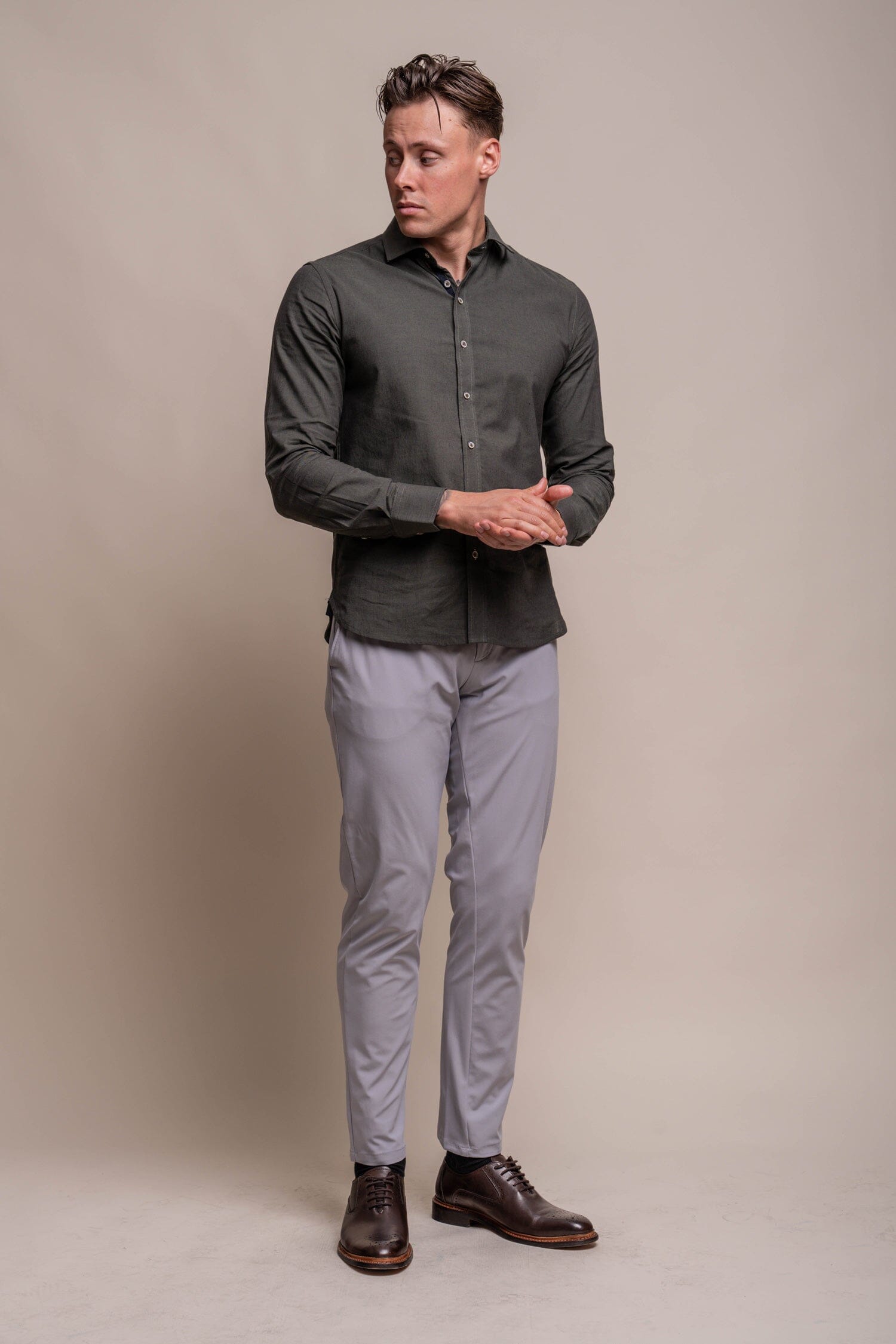 Jordi Olive Linen Shirt - Shirts - - THREADPEPPER