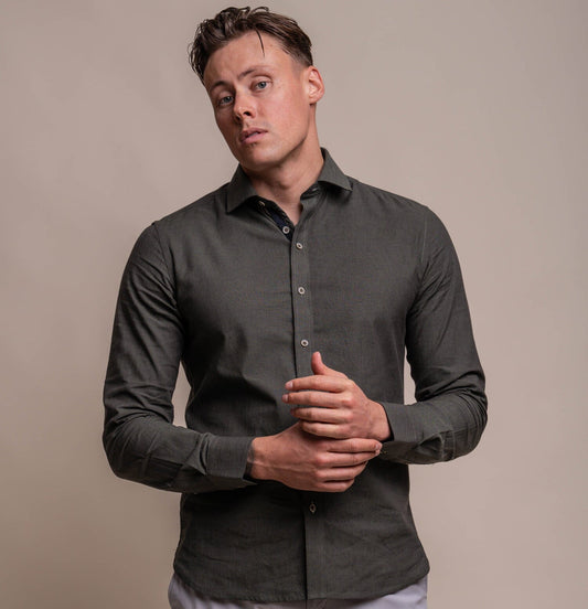 Jordi Olive Linen Shirt - Shirts - S - THREADPEPPER