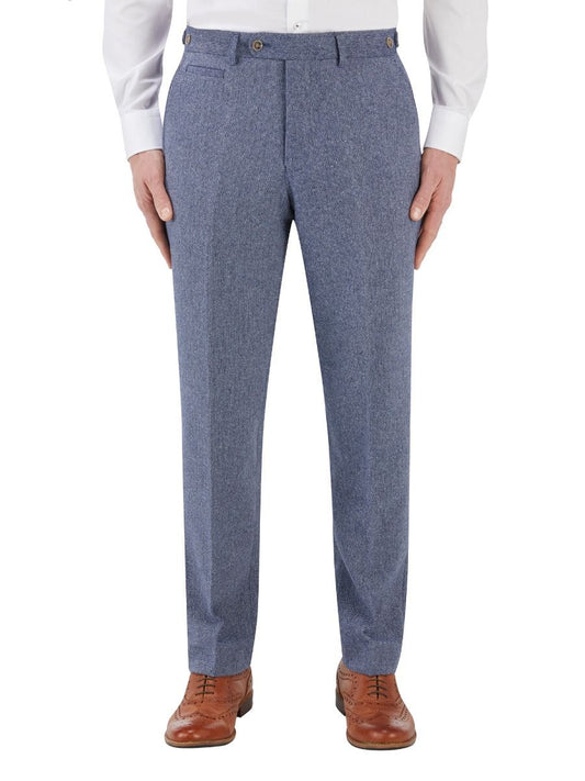 Jude Blue Herringbone Trousers - Trousers - 36R - THREADPEPPER