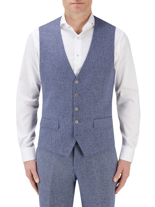 Jude Blue Herringbone Waistcoat - Waistcoats - 36R - THREADPEPPER