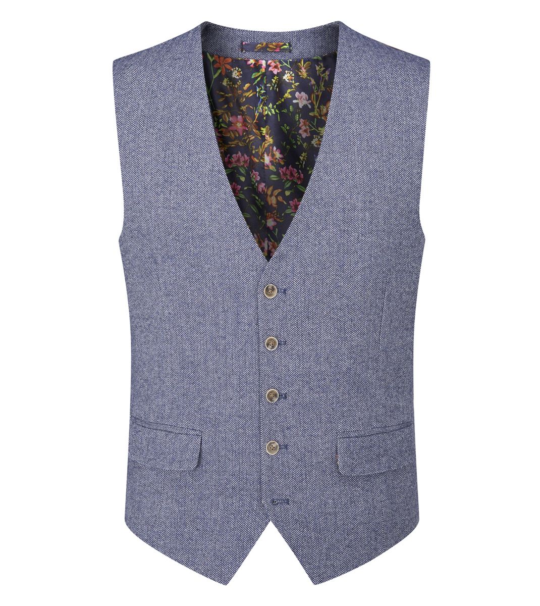 Jude Blue Herringbone Waistcoat - Waistcoats - - THREADPEPPER