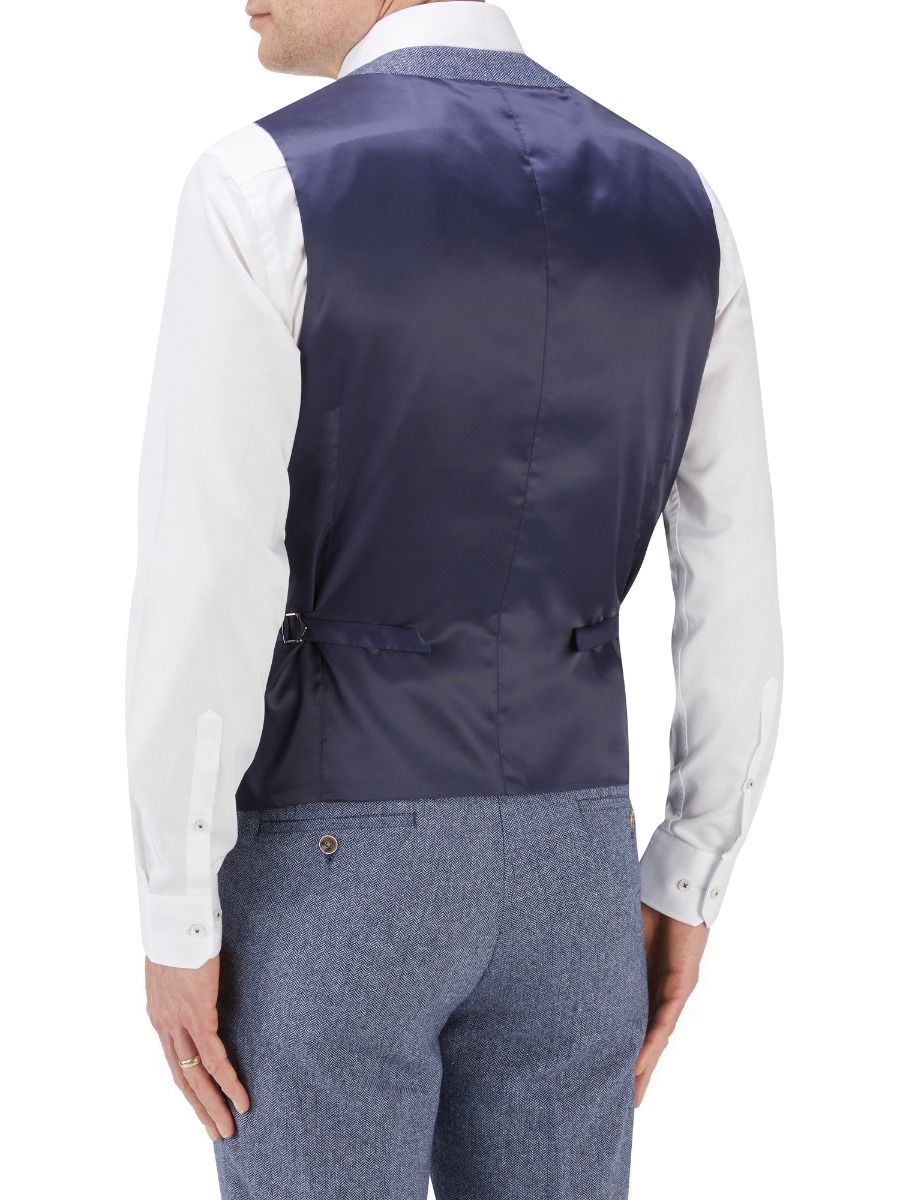 Jude Blue Herringbone Waistcoat - Waistcoats - - THREADPEPPER