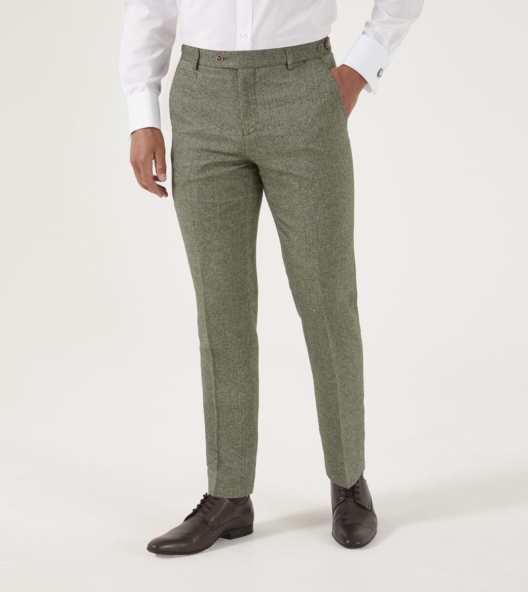 Jude Sage Herringbone Trousers - DUE 26/8/23 - Trousers - - THREADPEPPER