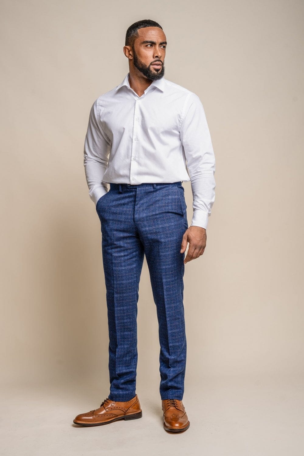 Kaiser Blue Check Tweed Trousers - Trousers - - THREADPEPPER