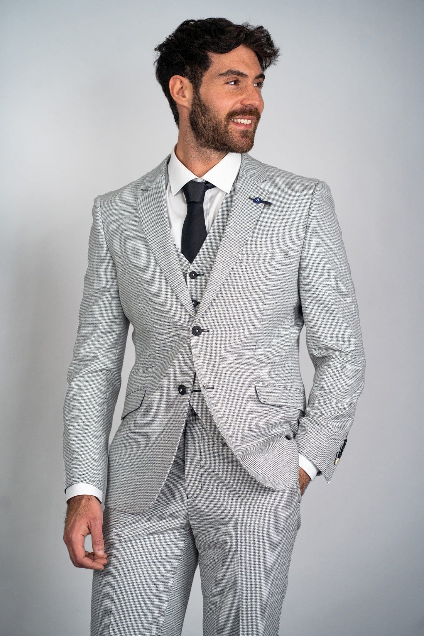 Kyoto Grey Houndstooth 3 Piece Suit - Suits - - THREADPEPPER
