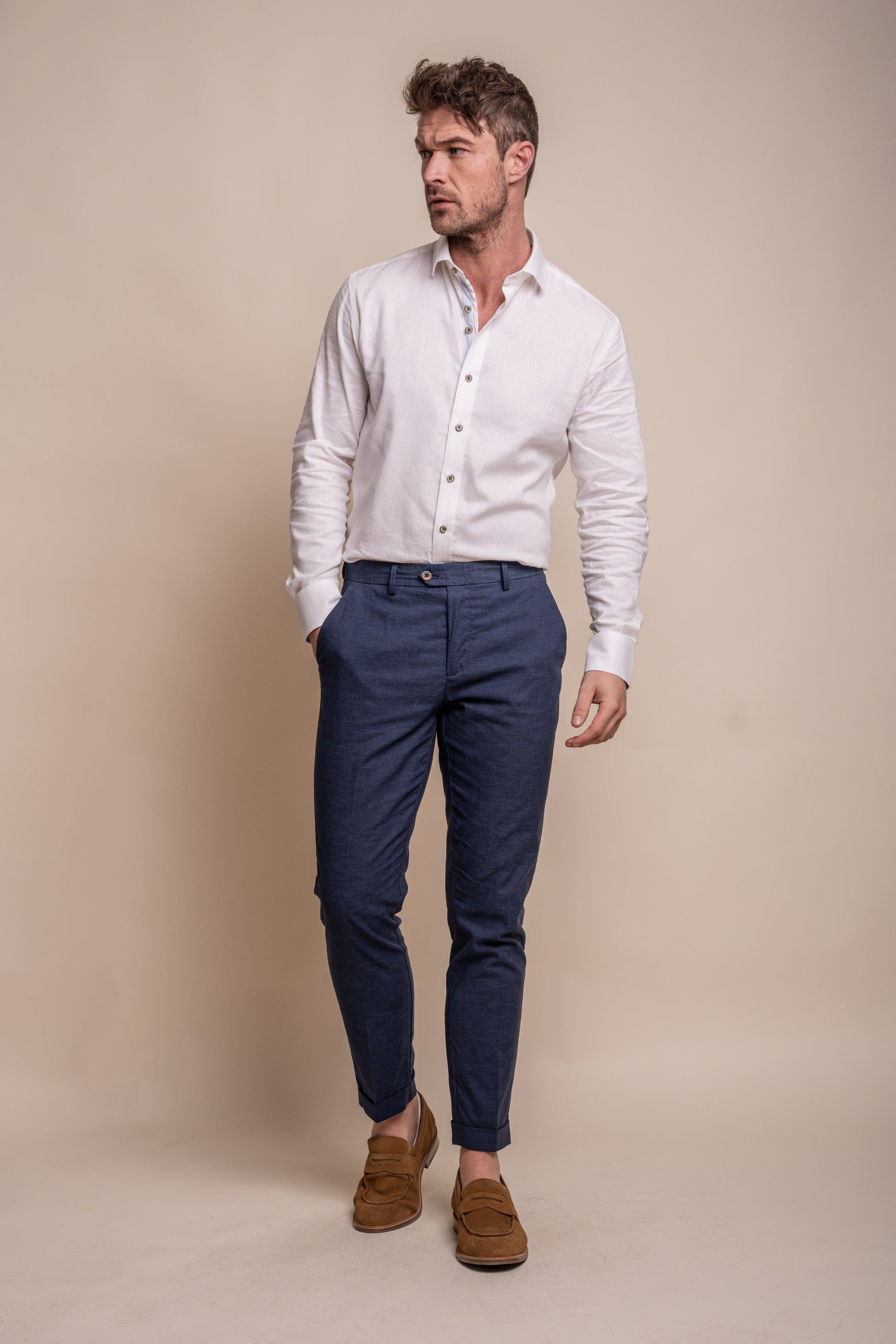 Lightweight Navy Linen Trousers - STOCK CLEARANCE - Trousers - - THREADPEPPER