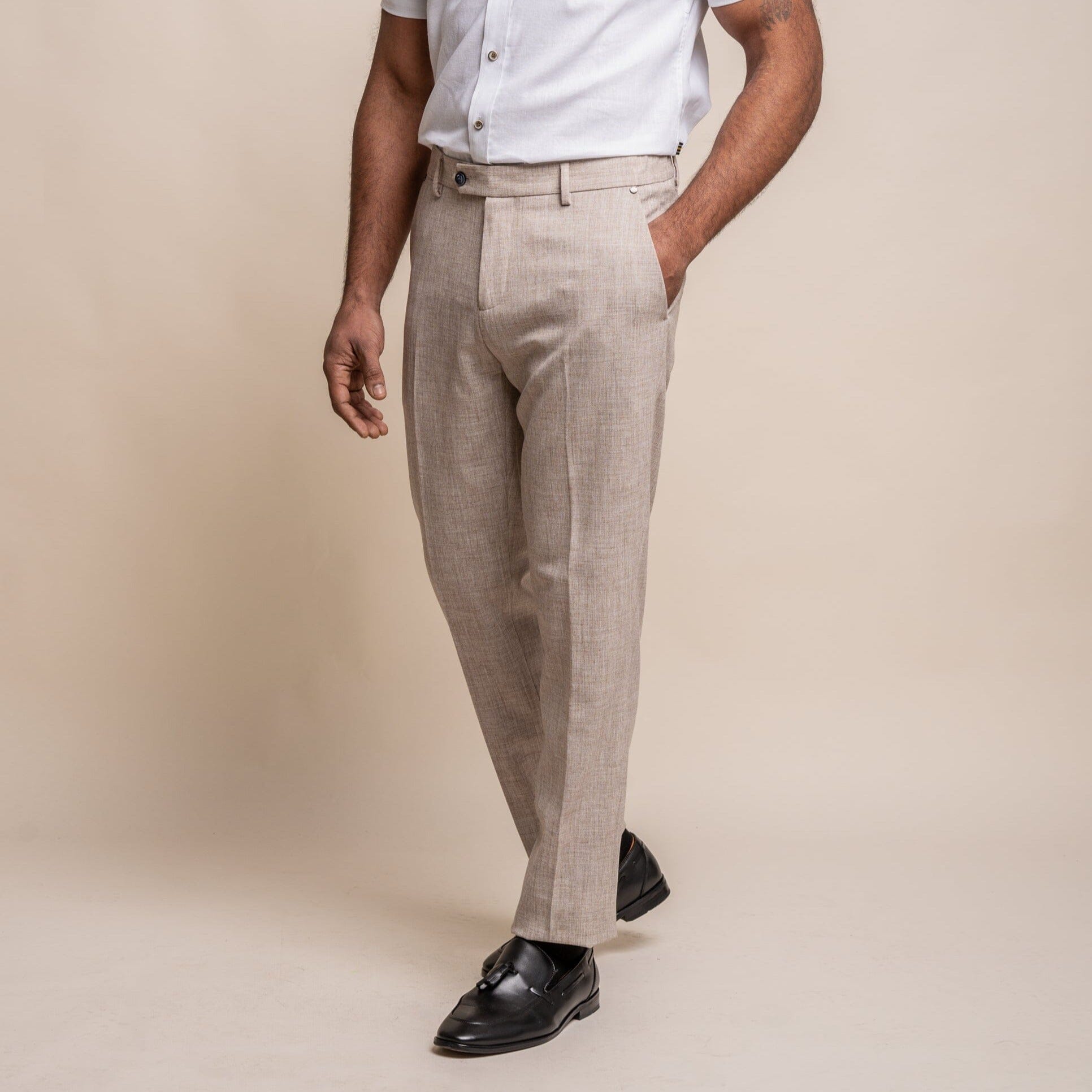 Linen-Blend Fawn Trousers - STOCK CLEARANCE - Trousers - - THREADPEPPER