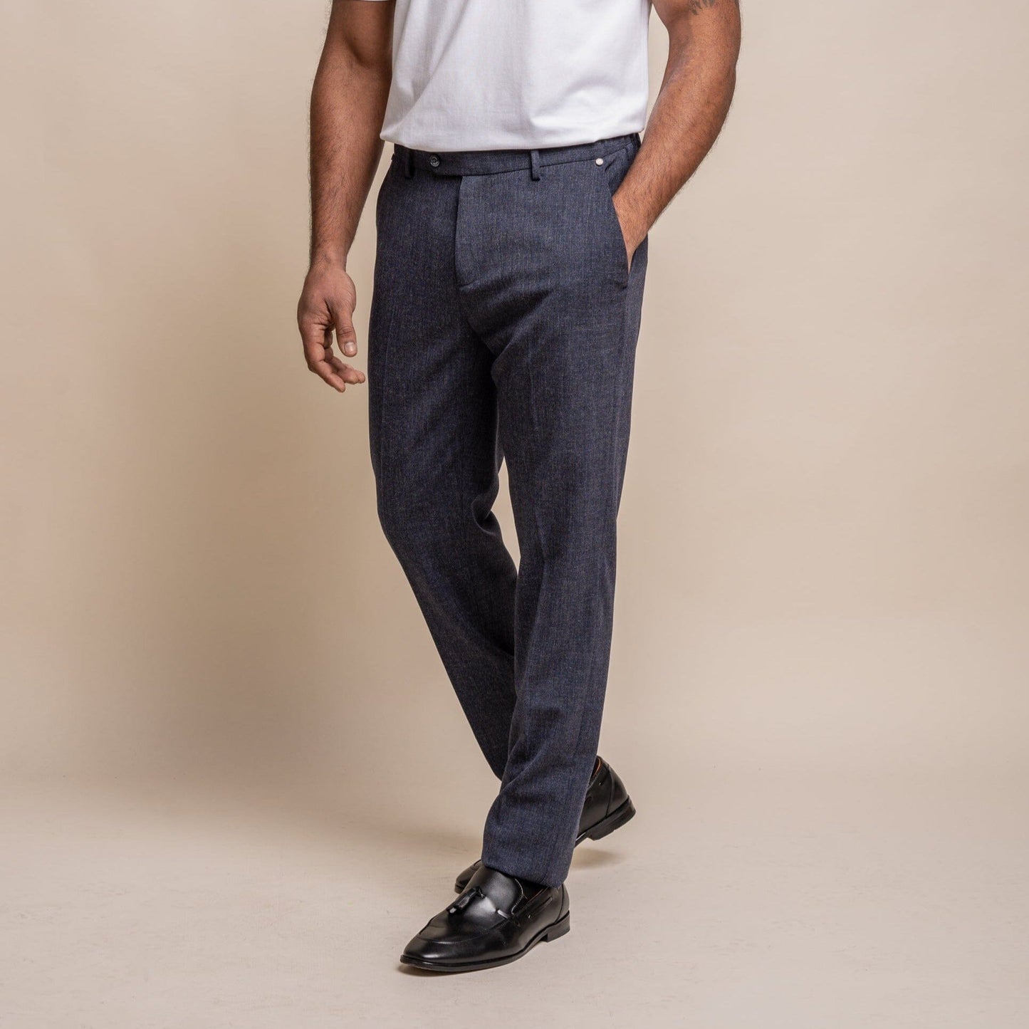 Linen-Blend Navy Trousers - STOCK CLEARANCE - Trousers - - THREADPEPPER