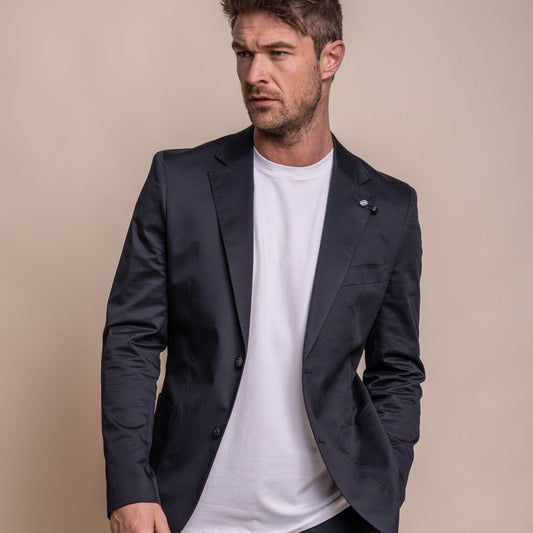 Mario Half-Lined Navy Cotton Blazer - Blazers & Jackets - 34R - THREADPEPPER