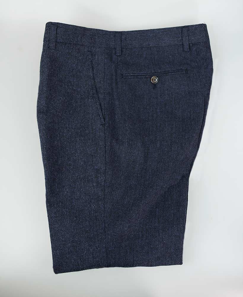 Herringbone Tweed Navy Trousers - STOCK CLEARANCE - Trousers - 40R - THREADPEPPER