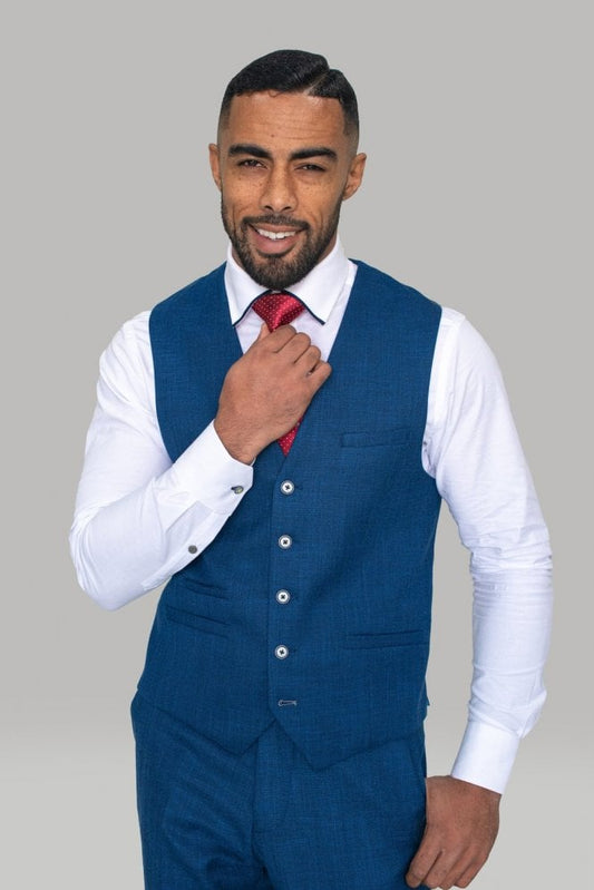 Blue Linen Waistcoat - STOCK CLEARANCE - Waistcoats - 34R - THREADPEPPER