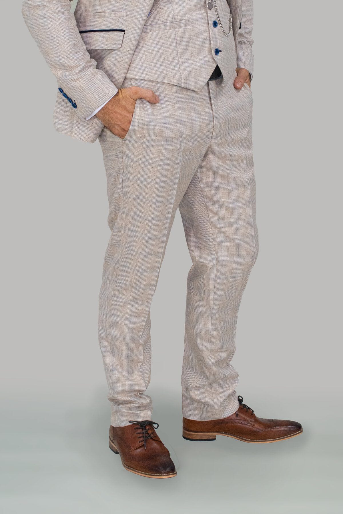 Micro-check Beige Trousers - STOCK CLEARANCE - Trousers - - THREADPEPPER