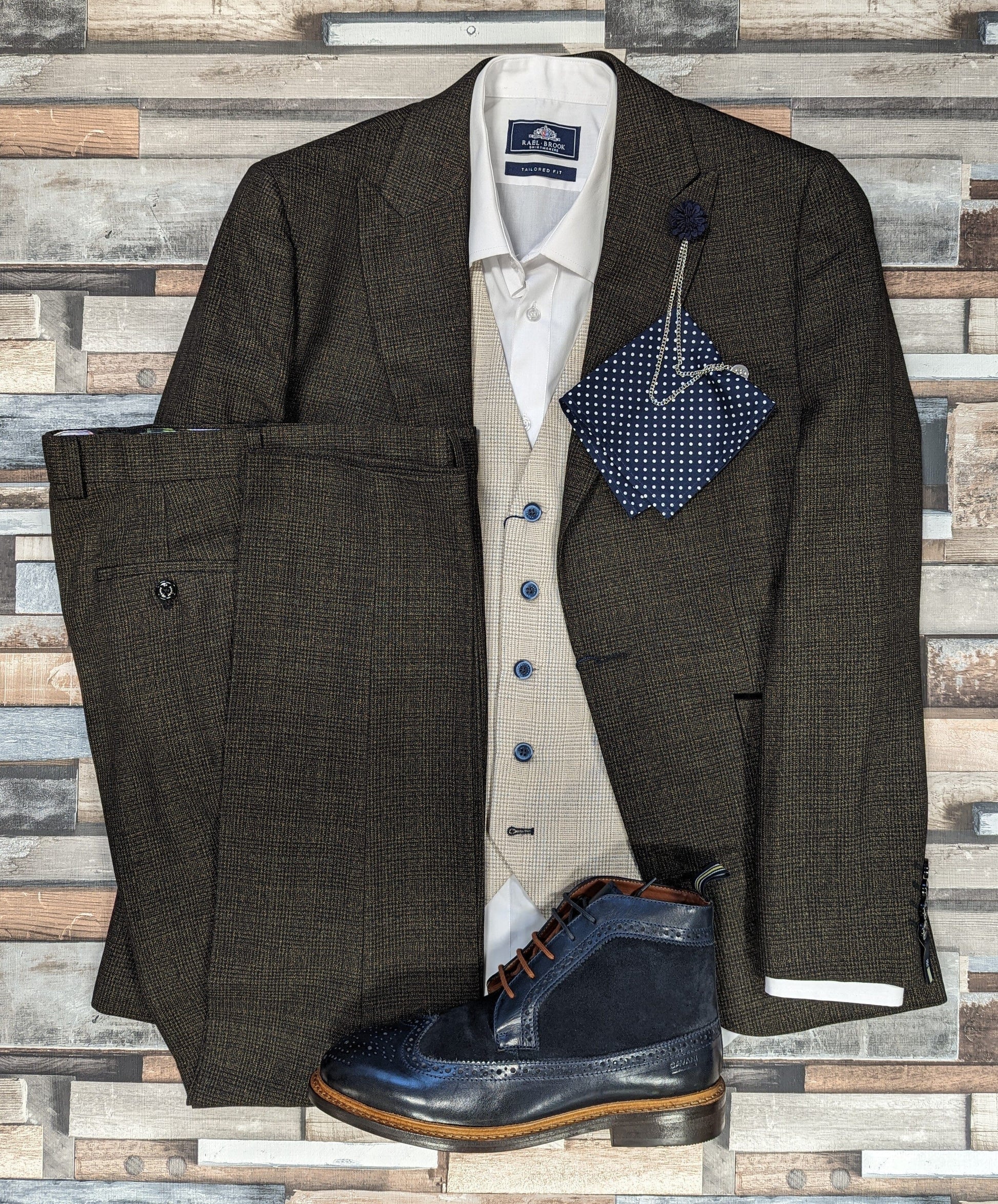 Micro-check Beige Waistcoat - STOCK CLEARANCE - Waistcoats - - THREADPEPPER