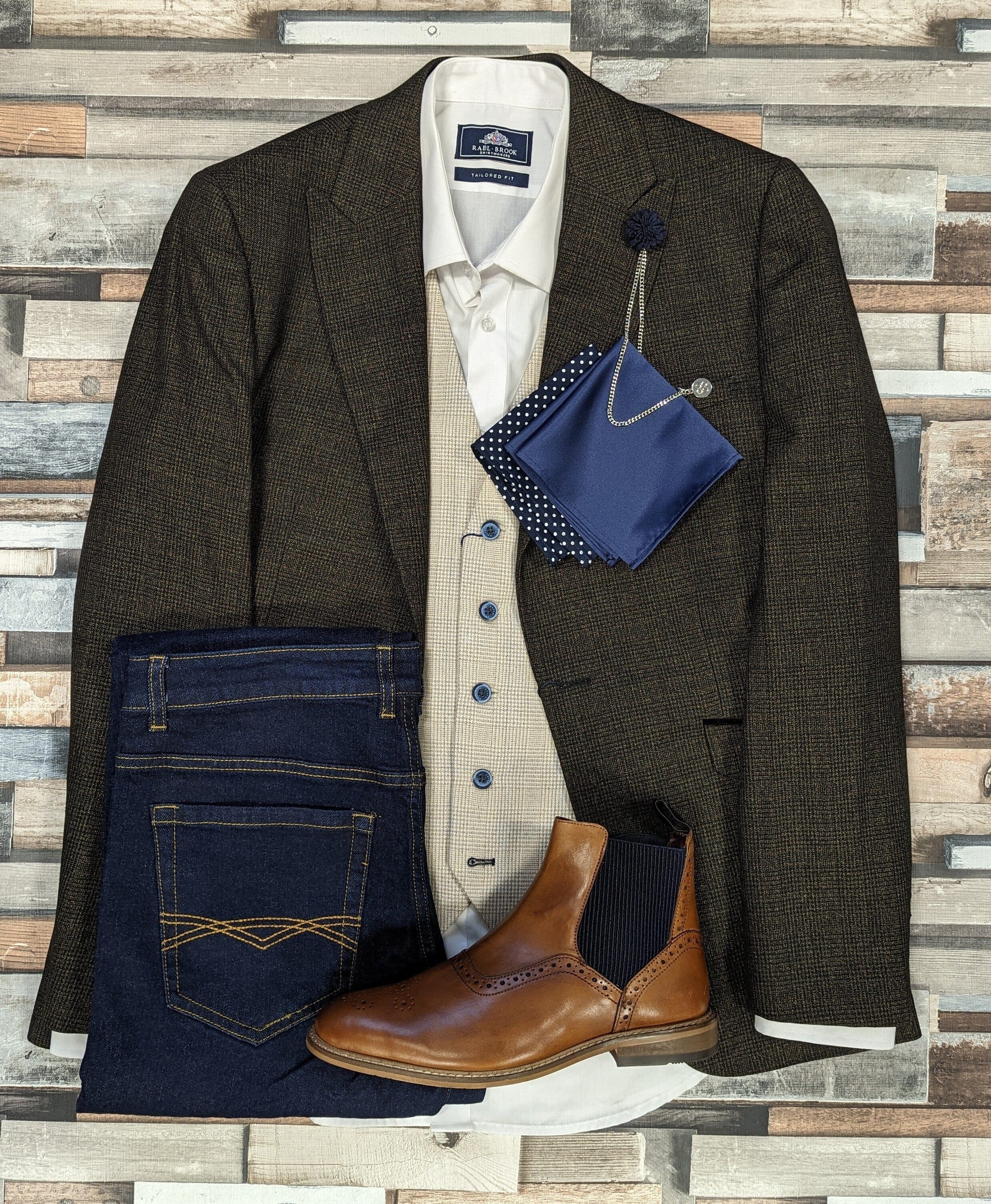 Micro-check Beige Waistcoat - STOCK CLEARANCE - Waistcoats - - THREADPEPPER