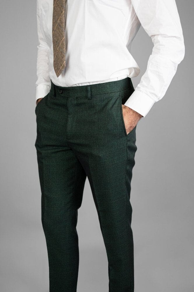 Micro-check Olive Trousers - STOCK CLEARANCE - Trousers - - THREADPEPPER