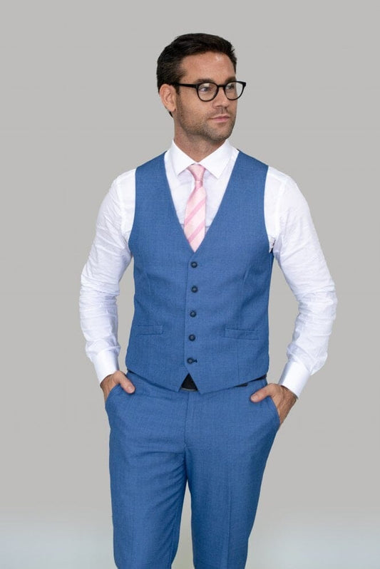 Mid Blue Plain Waistcoat - STOCK CLEARANCE - Waistcoats - - THREADPEPPER