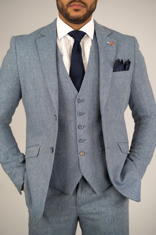 Mid-Blue Tweed Blazer - STOCK CLEARANCE - Blazers & Jackets Sale - - THREADPEPPER