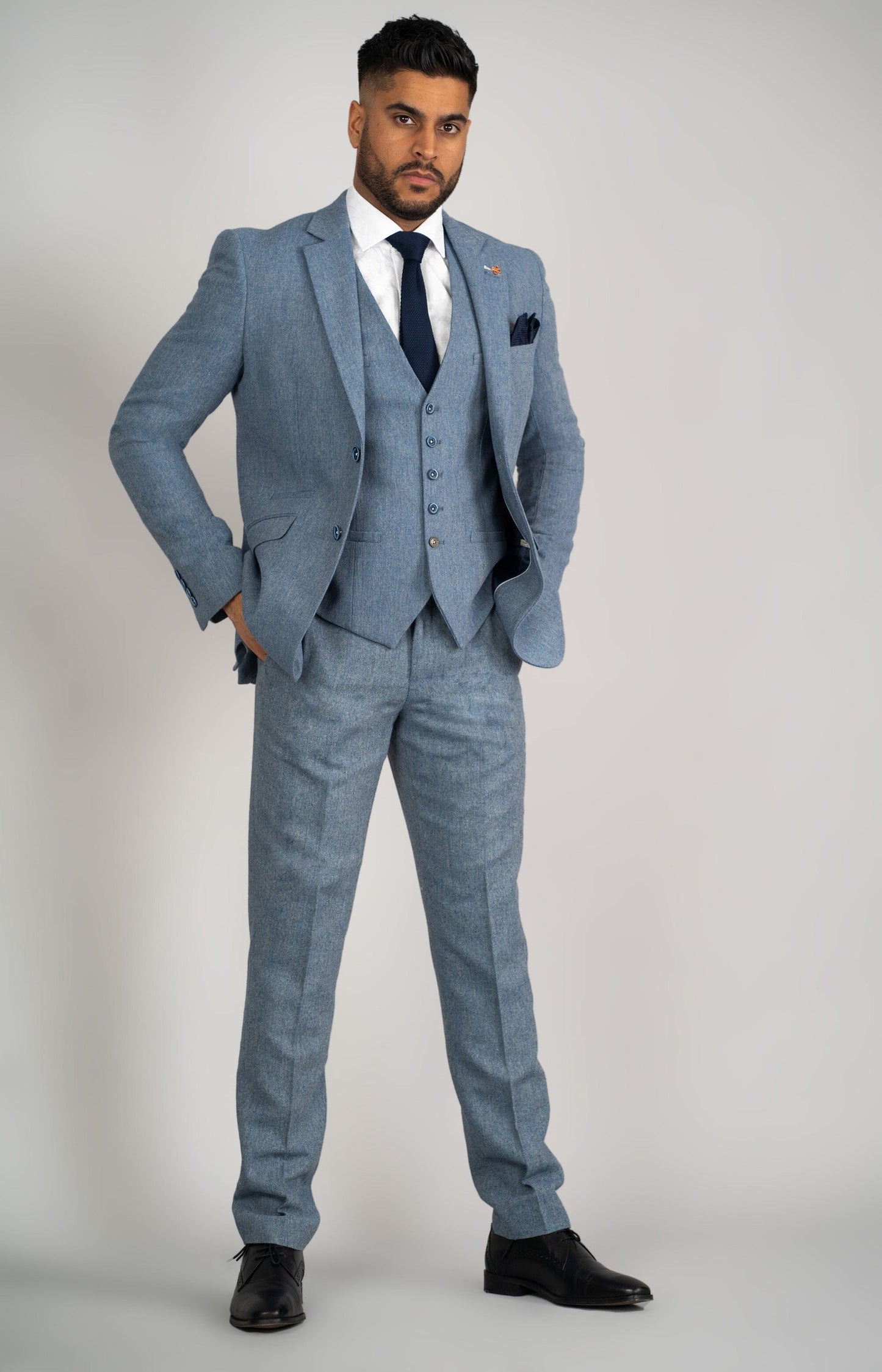 Mid-Blue Tweed Trousers - STOCK CLEARANCE - Trousers - - THREADPEPPER