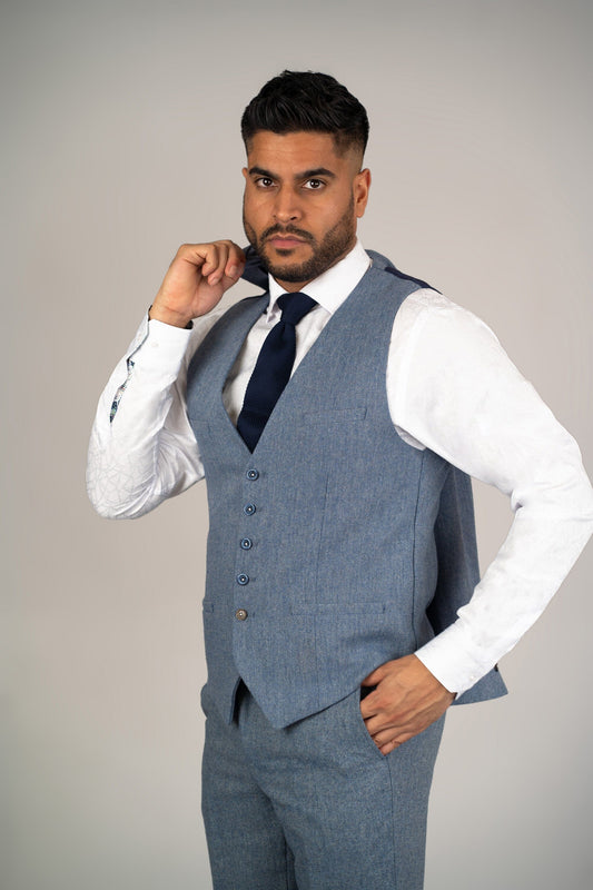 Mid-Blue Tweed Waistcoat - STOCK CLEARANCE - Waistcoats - - THREADPEPPER