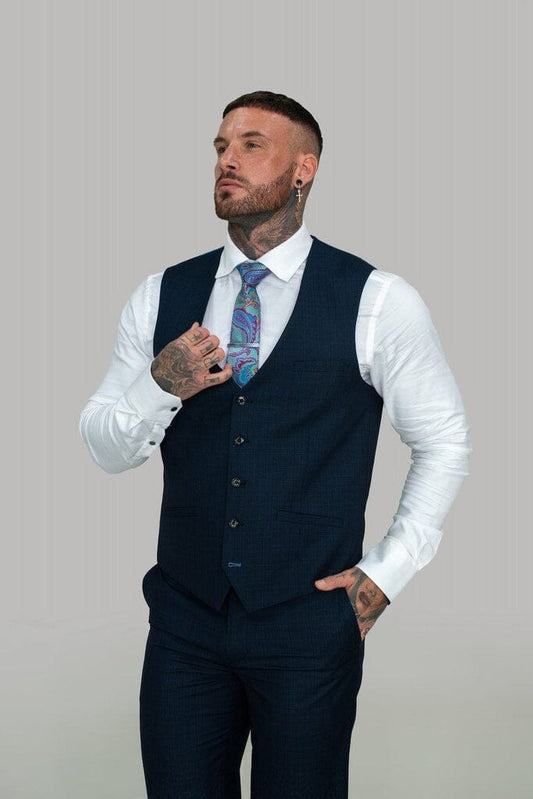 Navy Check Waistcoat - STOCK CLEARANCE - Waistcoats - - THREADPEPPER