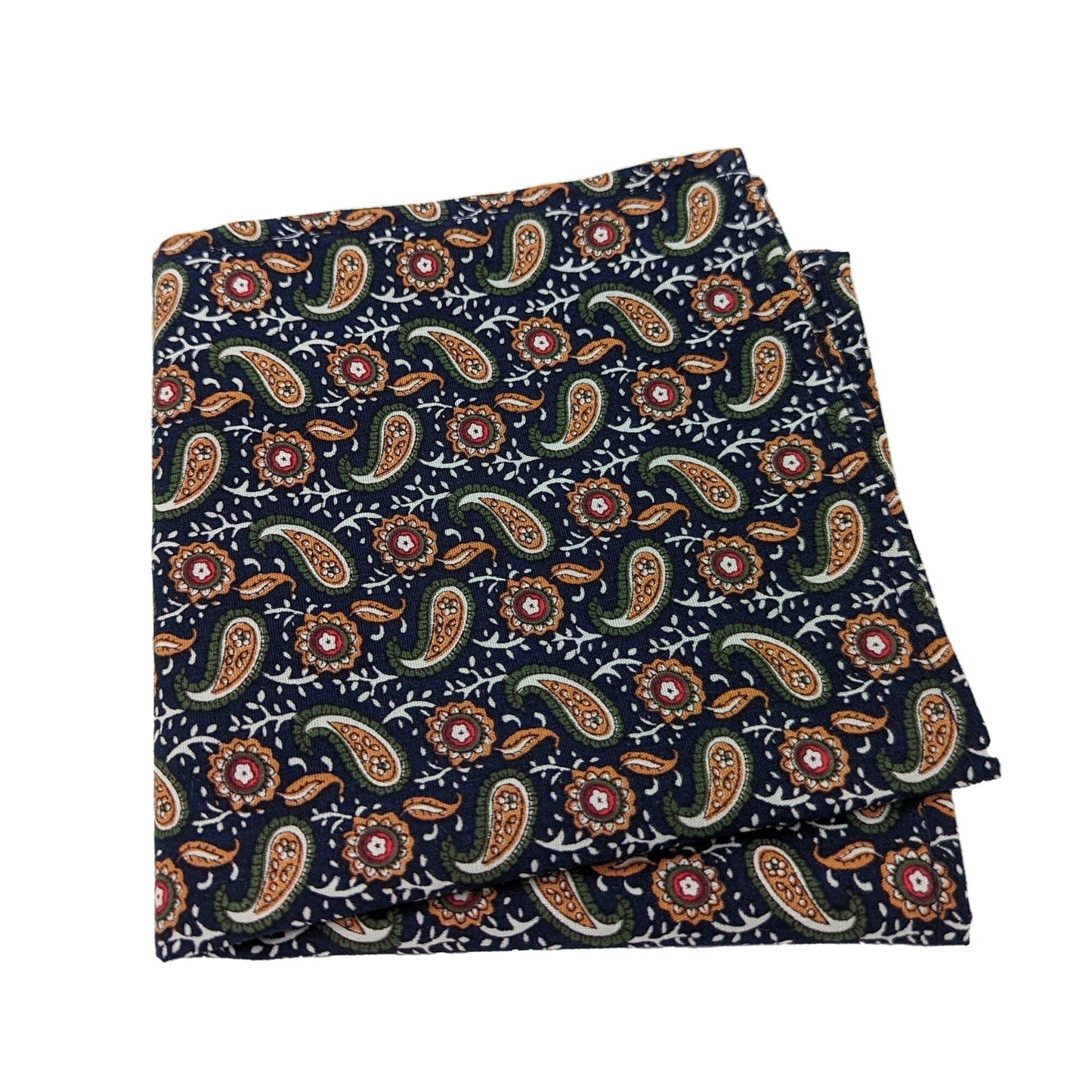 Navy Floral Paisley Cotton Pocket Square - Handkerchiefs - - THREADPEPPER