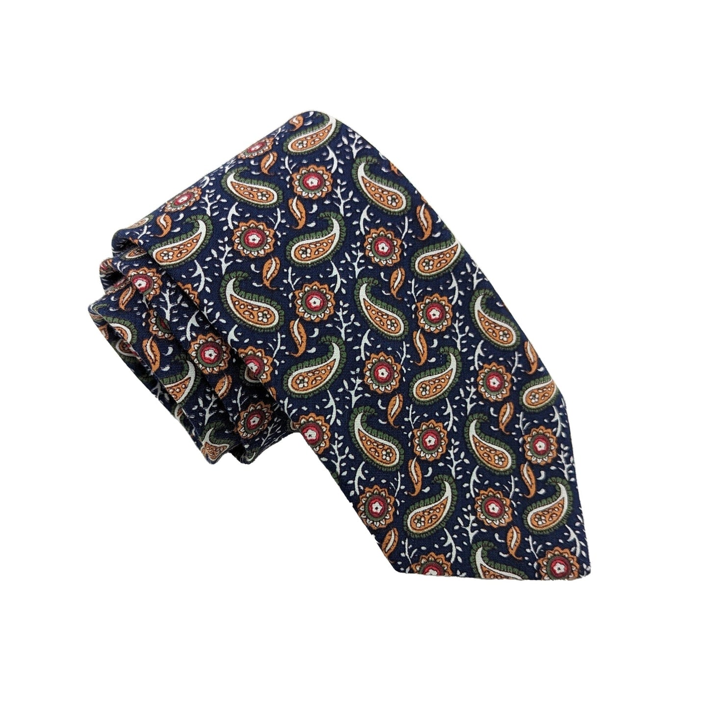 Navy Floral Paisley Cotton Tie - Ties - - THREADPEPPER