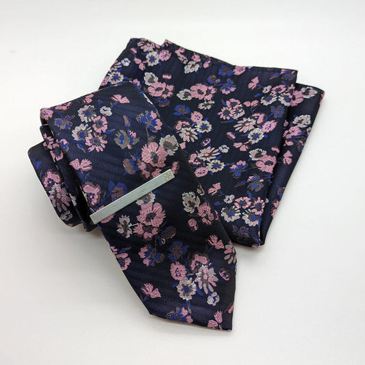 Navy Floral Tie Set - Ties - - THREADPEPPER