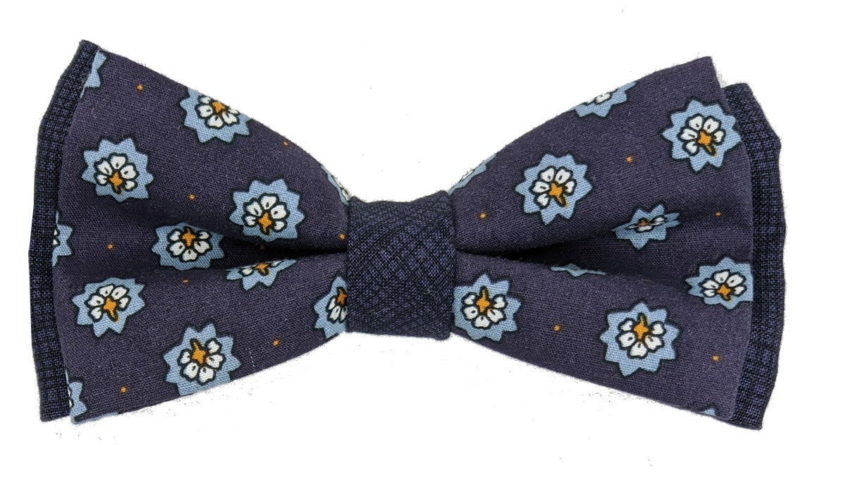Navy Flowers Double Bow Tie - Bow Ties - - THREADPEPPER