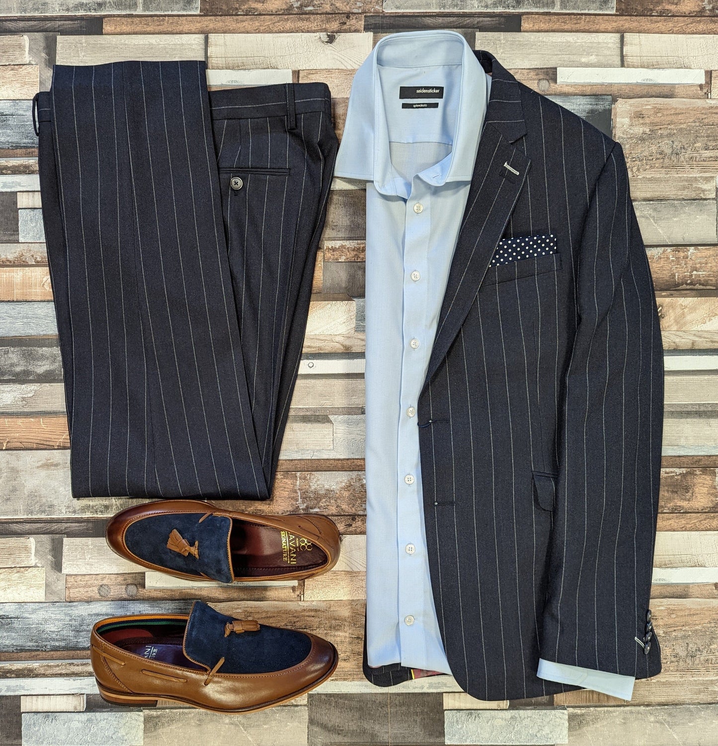 Navy Pinstripe Blazer - STOCK CLEARANCE - Blazers & Jackets Sale - - THREADPEPPER