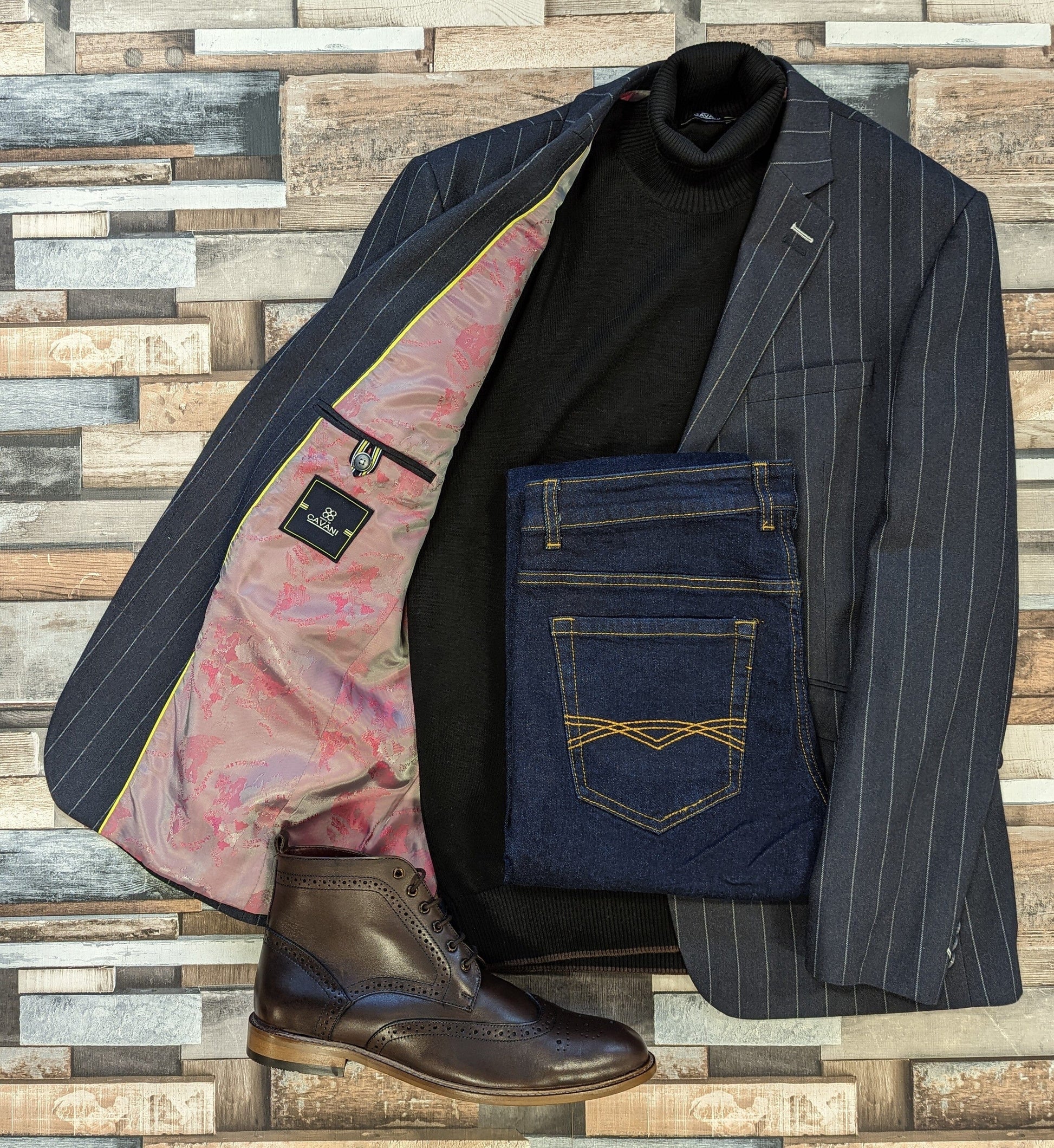 Navy Pinstripe Blazer - STOCK CLEARANCE - Blazers & Jackets Sale - - THREADPEPPER