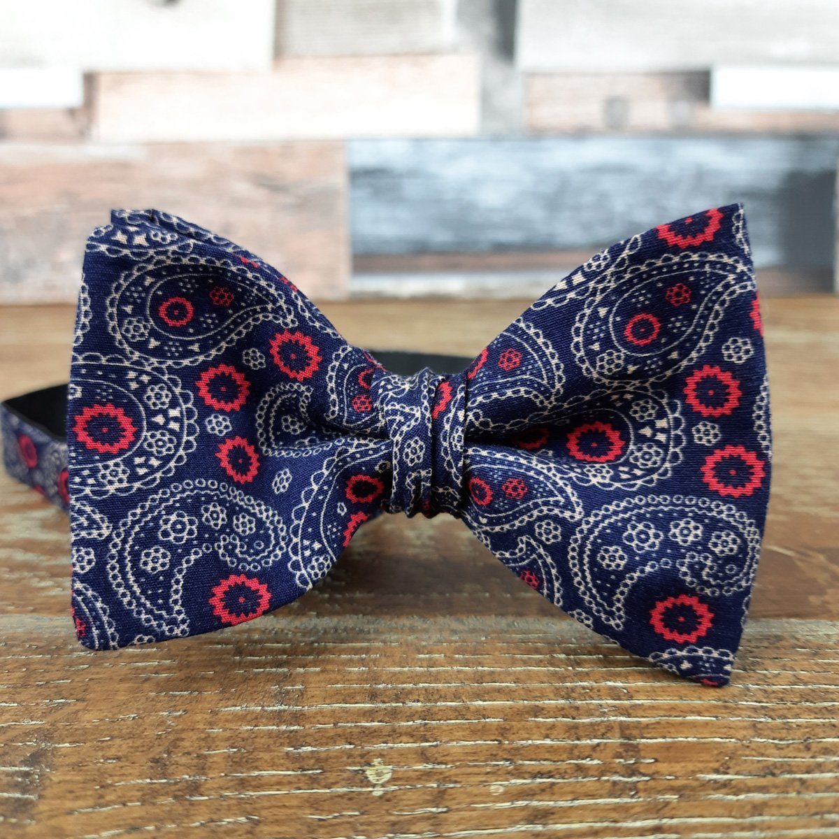Navy & Red Lace Paisley Cotton Ready-Tied Bow Tie - Bow Ties - - THREADPEPPER