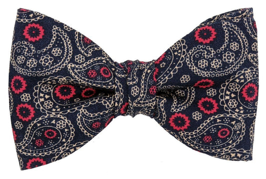 Navy & Red Lace Paisley Cotton Ready-Tied Bow Tie - Bow Ties - - THREADPEPPER