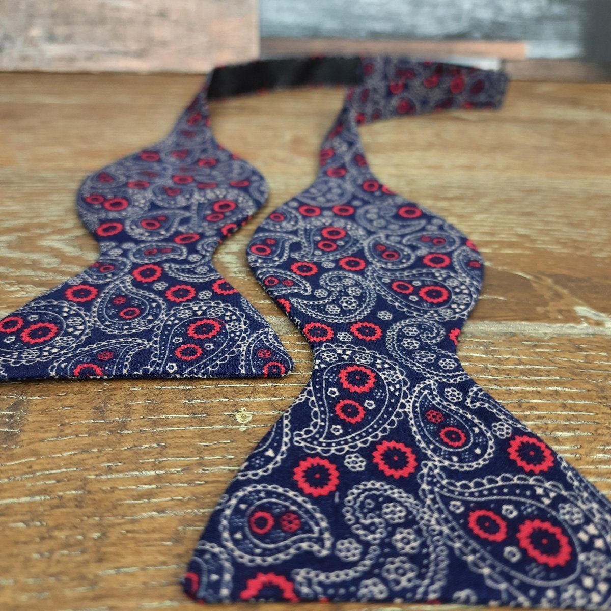 Navy & Red Lace Paisley Cotton Self-Tie Bow Tie - Bow Ties - - THREADPEPPER