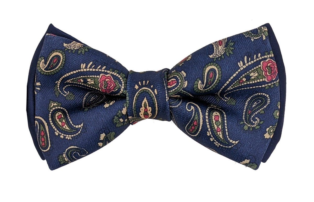 Navy Rose Paisley Double Bow Tie - Bow Ties - - THREADPEPPER