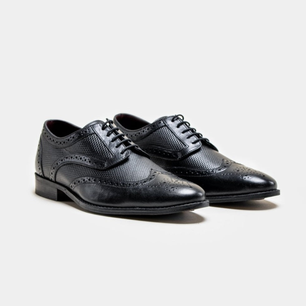 Orleans Black Brogue Shoes - Shoes - - THREADPEPPER