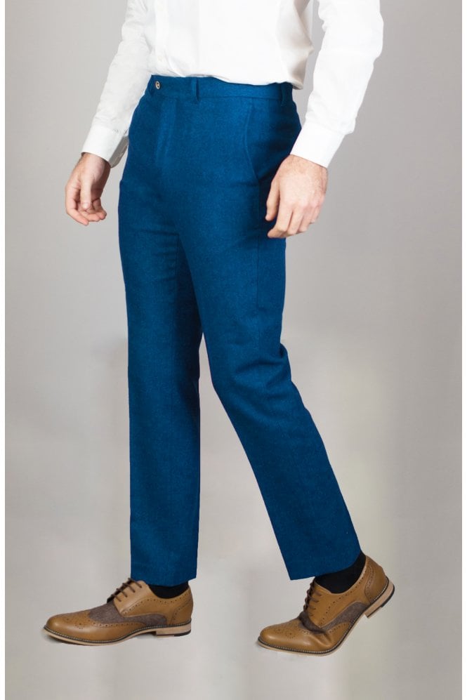 Plain Blue Tweed Trousers - STOCK CLEARANCE - Trousers - 38R - THREADPEPPER
