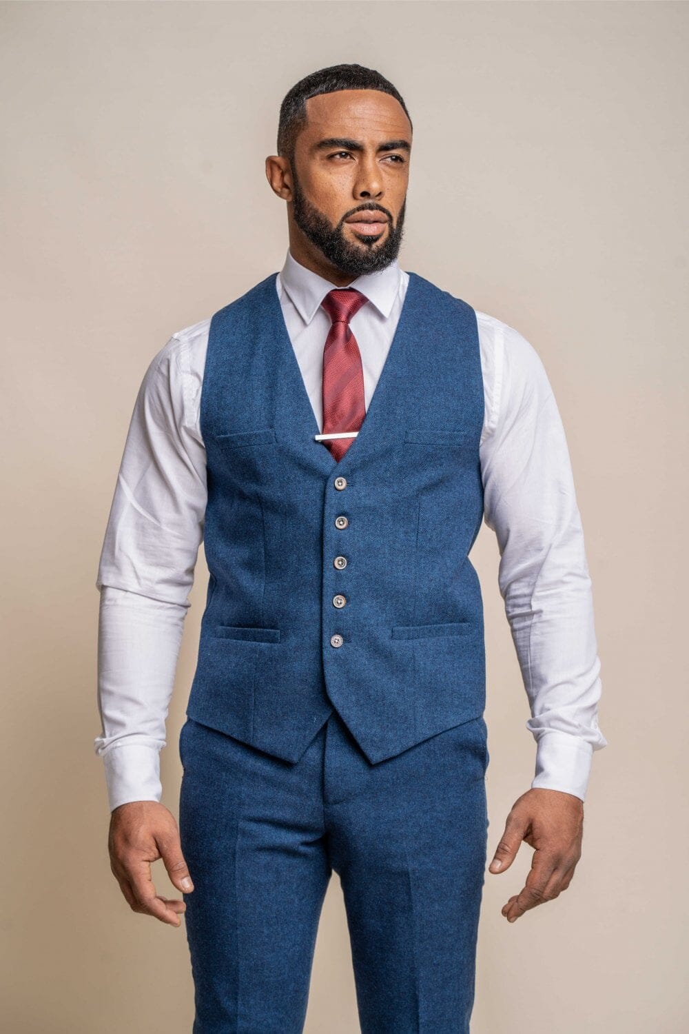 Orson Blue Tweed Waistcoat - Waistcoats - 34R - THREADPEPPER