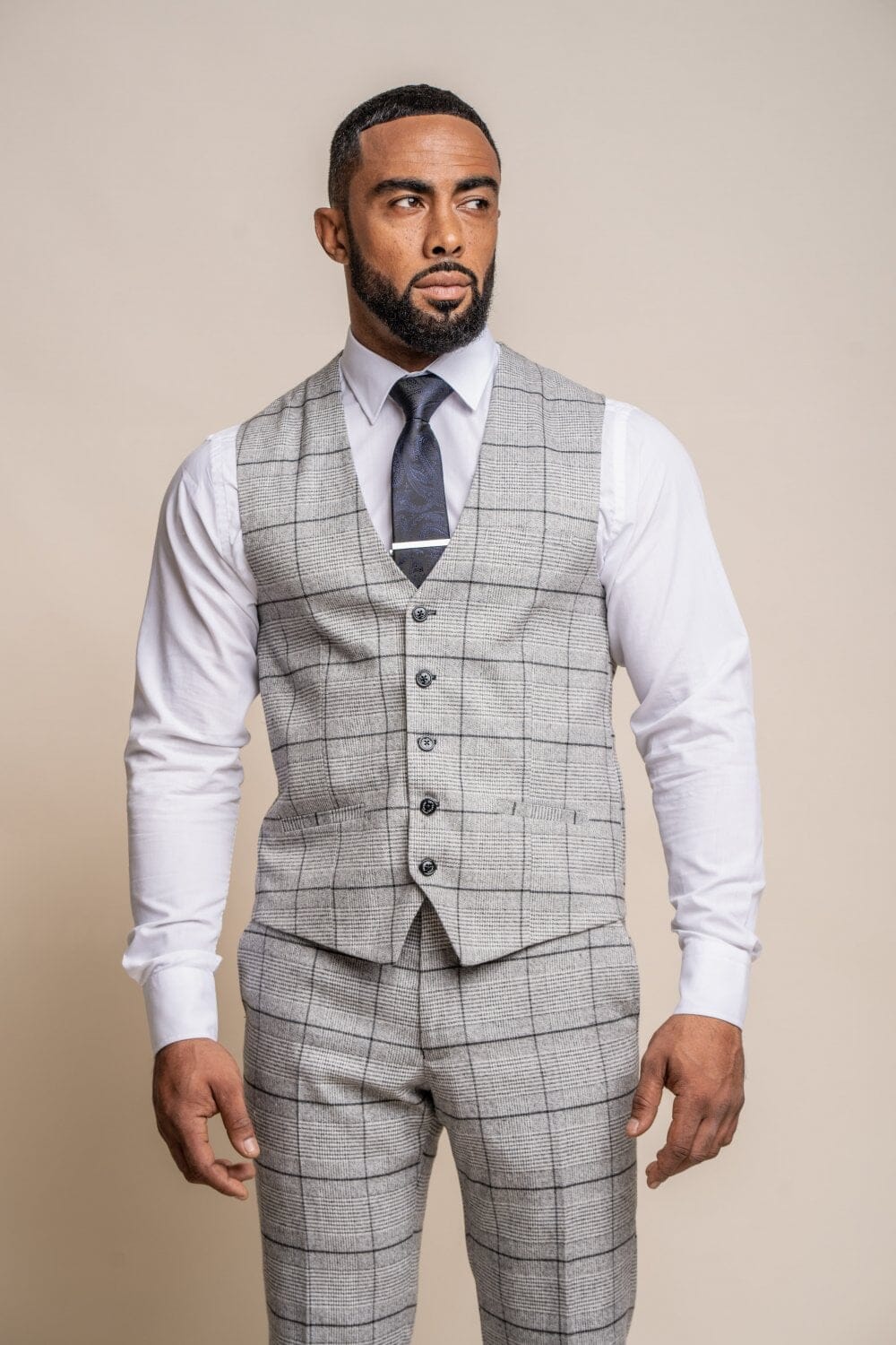 Pale Grey Checked Waistcoat - STOCK CLEARANCE - Waistcoats - - THREADPEPPER