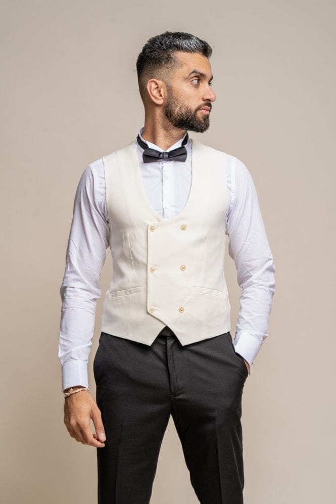 Plain Ecru Scoop Waistcoat - STOCK CLEARANCE - Waistcoats - - THREADPEPPER