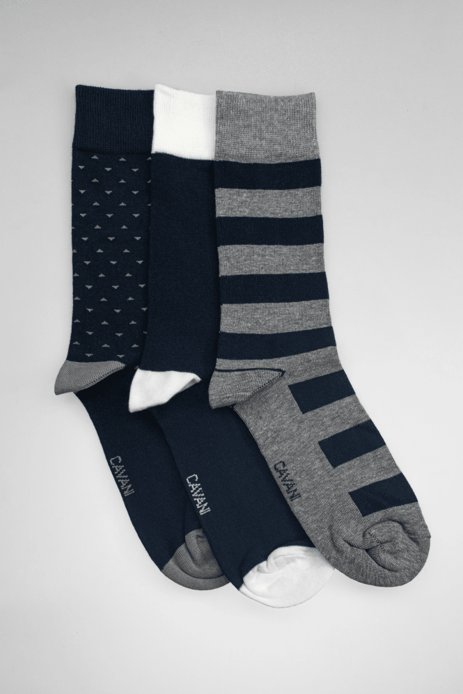 Ralph 3-Pack Monochrome Patterned Socks - Socks - - THREADPEPPER