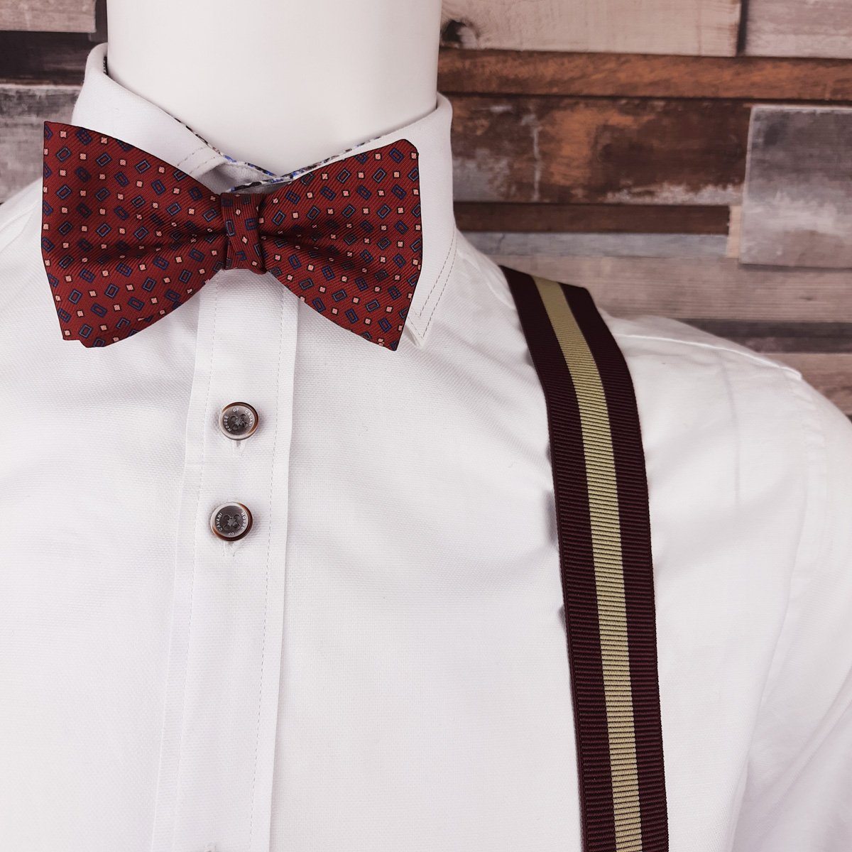 Rectangles on Red Silk Ready-Tied Bow Tie - Bow Ties - - THREADPEPPER