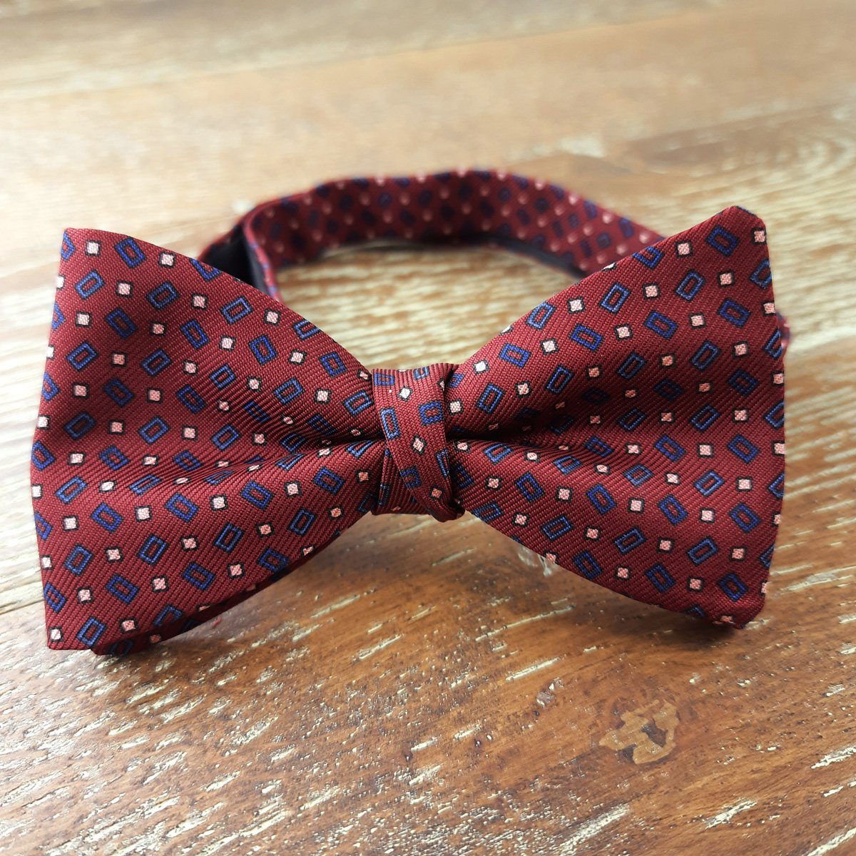 Rectangles on Red Silk Ready-Tied Bow Tie - Bow Ties - - THREADPEPPER