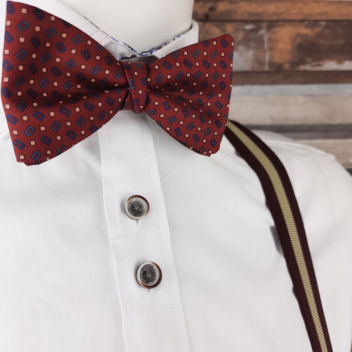Rectangles on Red Silk Ready-Tied Bow Tie - Bow Ties - - THREADPEPPER