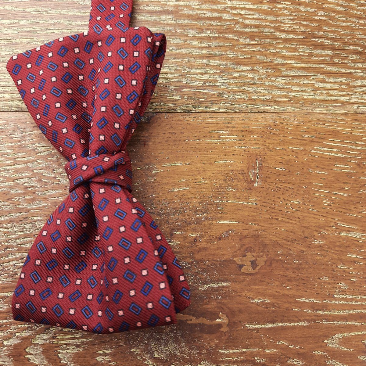 Rectangles on Red Silk Ready-Tied Bow Tie - Bow Ties - - THREADPEPPER