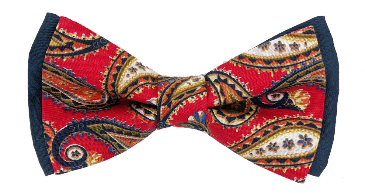 Red Evoque Paisley Double Ready-Tied Bow Tie - Bow Ties - - THREADPEPPER