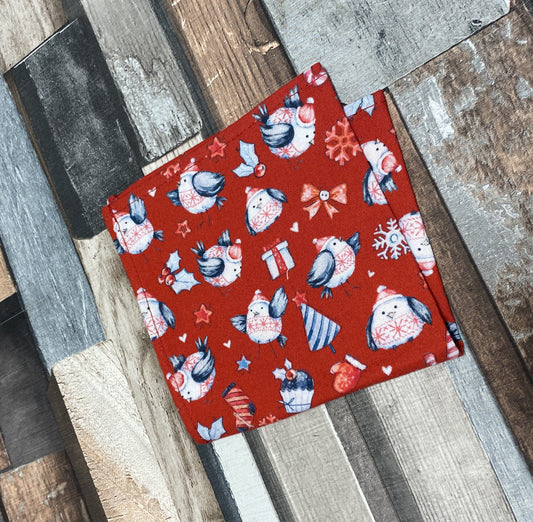 Red Red Robin Christmas Pocket Square - Handkerchiefs - - THREADPEPPER